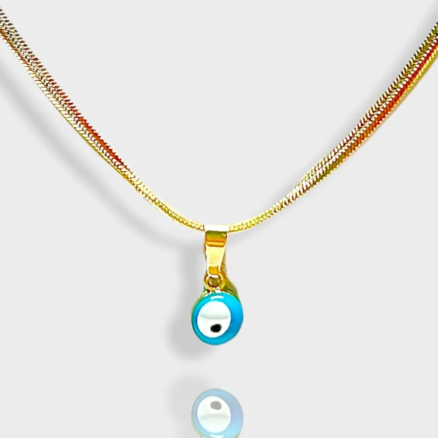 Snake chain sky blue evil eye charm - necklace 18kts gold plated