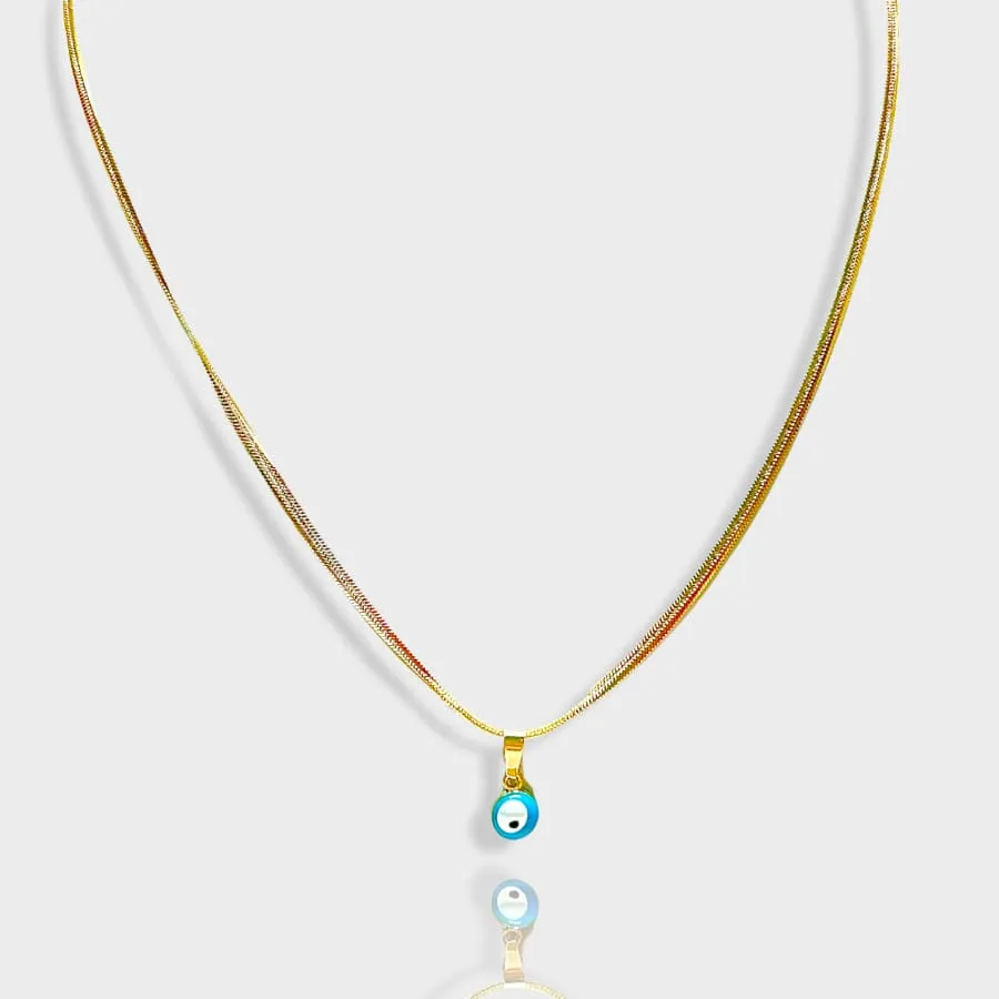 Snake chain sky blue evil eye charm - necklace 18kts gold plated