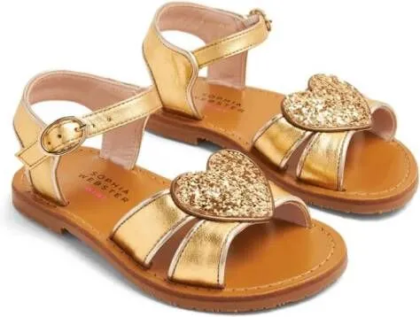 Sophia Webster Mini Amora heart-patch leather sandals Gold