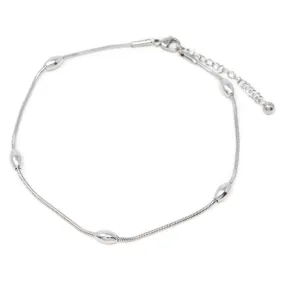 Stainless St Oval Bead Snake Chain Anklet