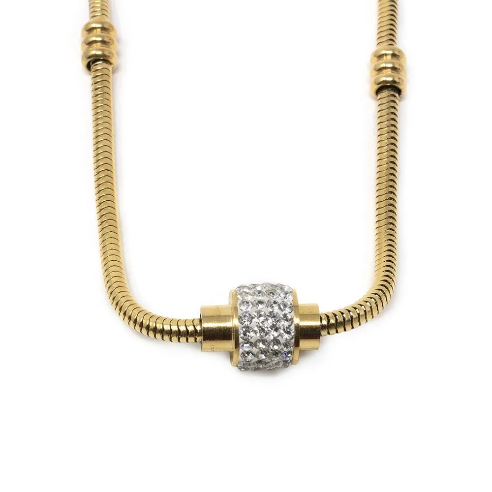 Stainless Steel Gold Plated CZ Closure Necklace