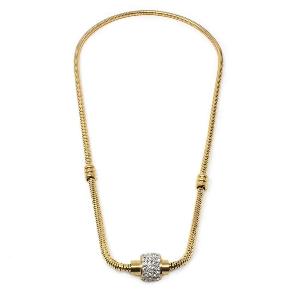 Stainless Steel Gold Plated CZ Closure Necklace