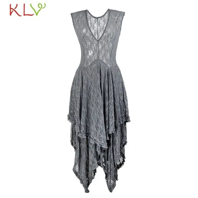 Summer Dress Women Lace Elegant Layered Ruffles Long Dress Sexy