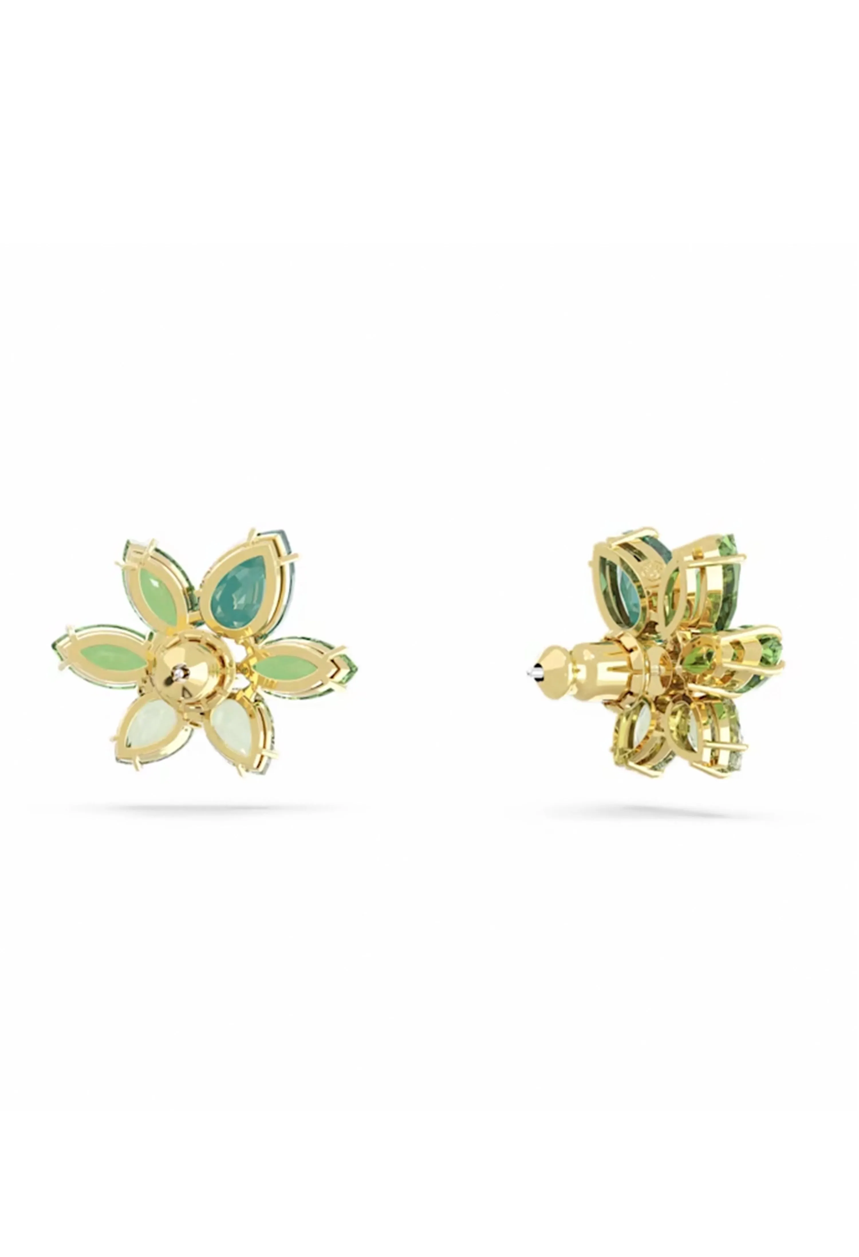 Swarovski Gema: Mixed Cuts Green Flower Earrings Gold Plated