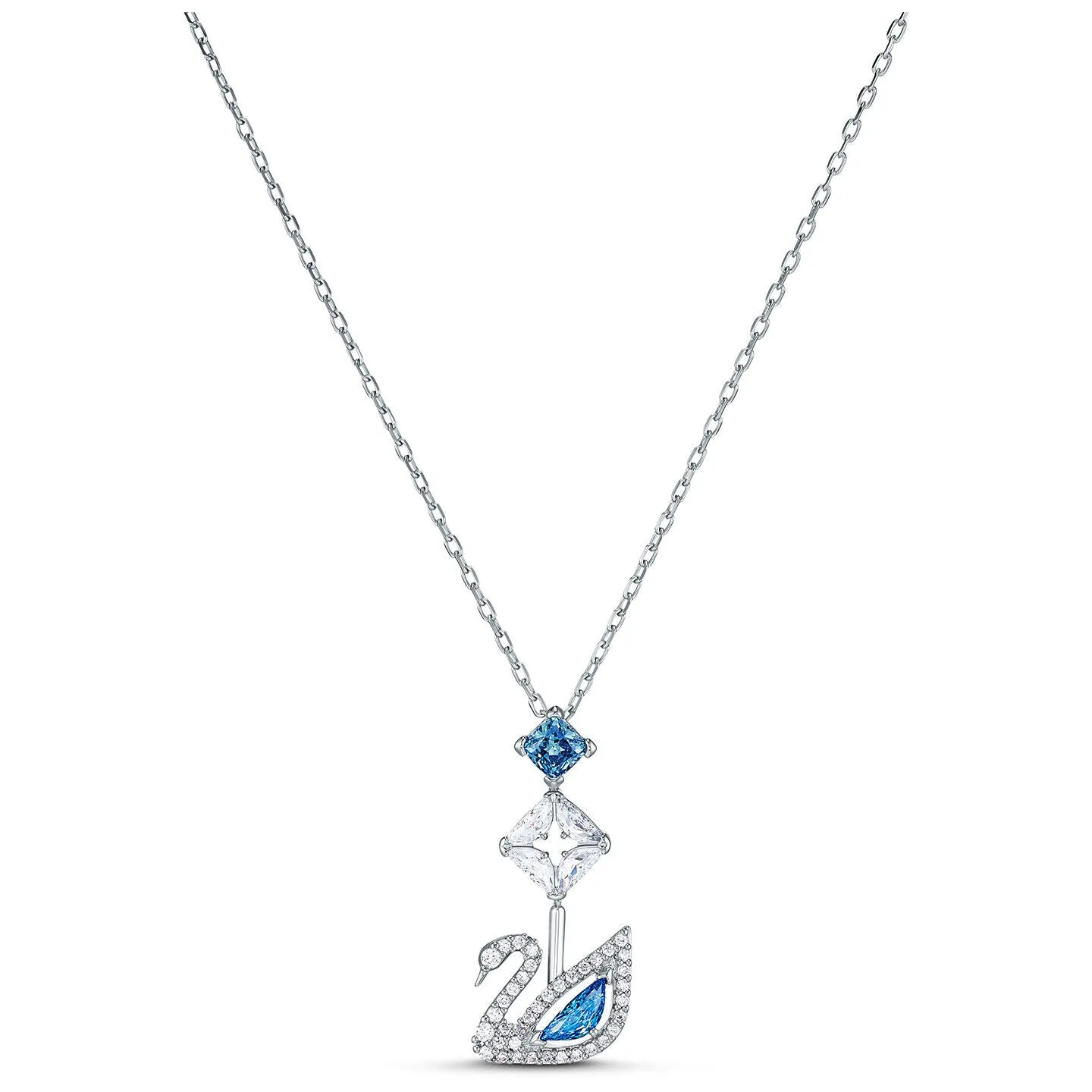 SWAROVSKI Women's Dazzling Swan Necklace, Blue, Rhodium plated -5530625