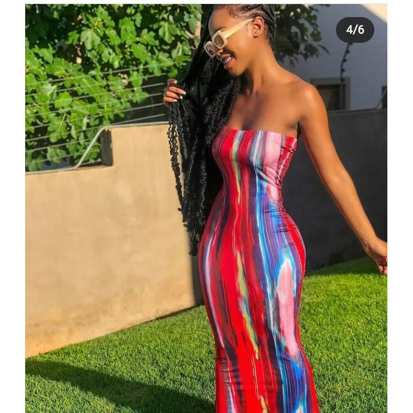 Tie Dye Print Strapless Boob Tube Dress