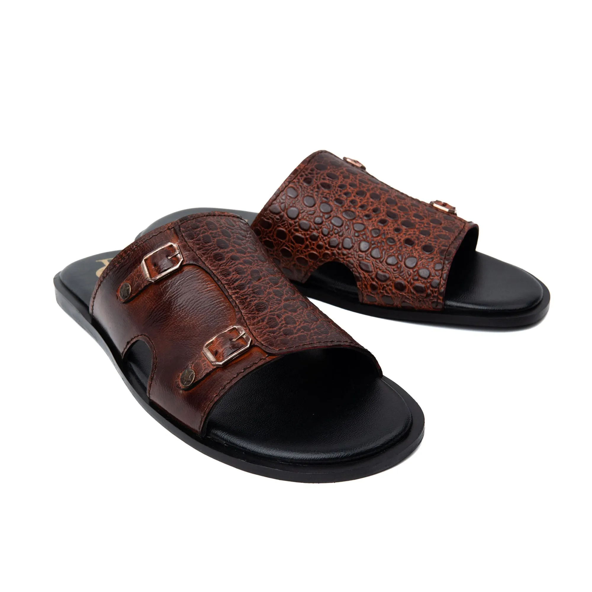 Twin Buckle Premium Leather Slippers