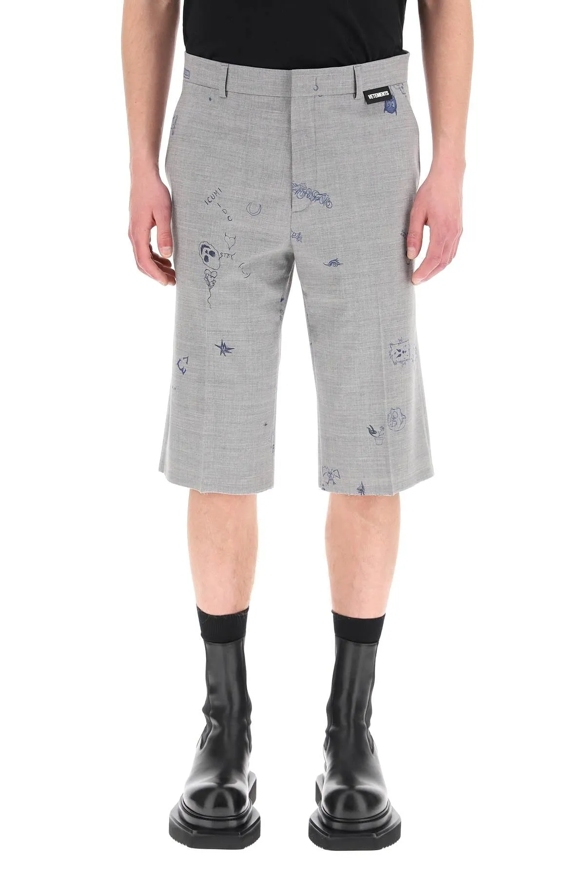 Vetements Scribbled Print Knee-Length Shorts