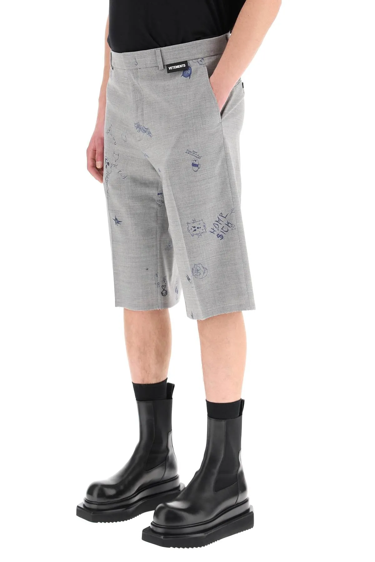 Vetements Scribbled Print Knee-Length Shorts