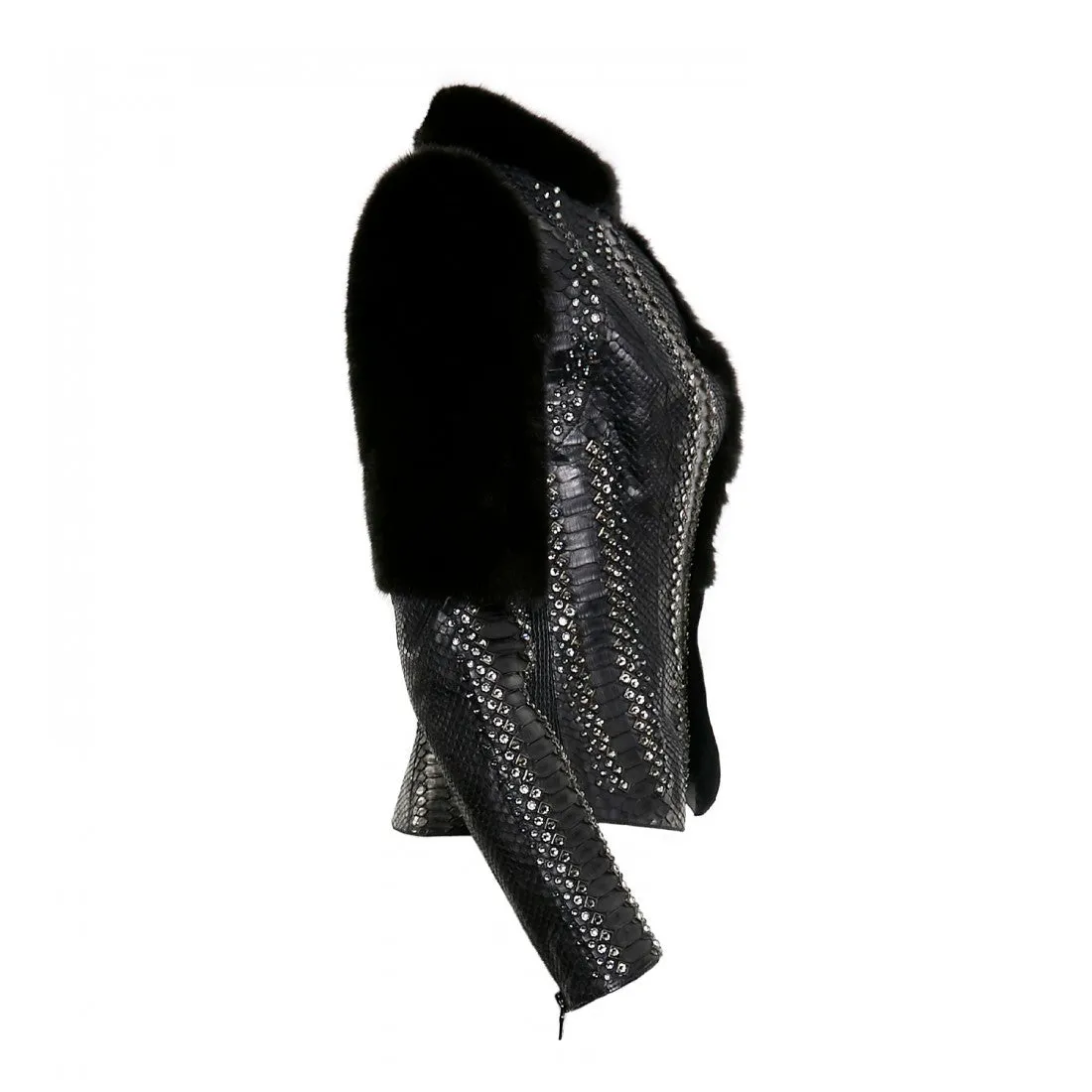 VICPMCR - Cuadra casual python skin jacket mink collas and Swarovski crystals