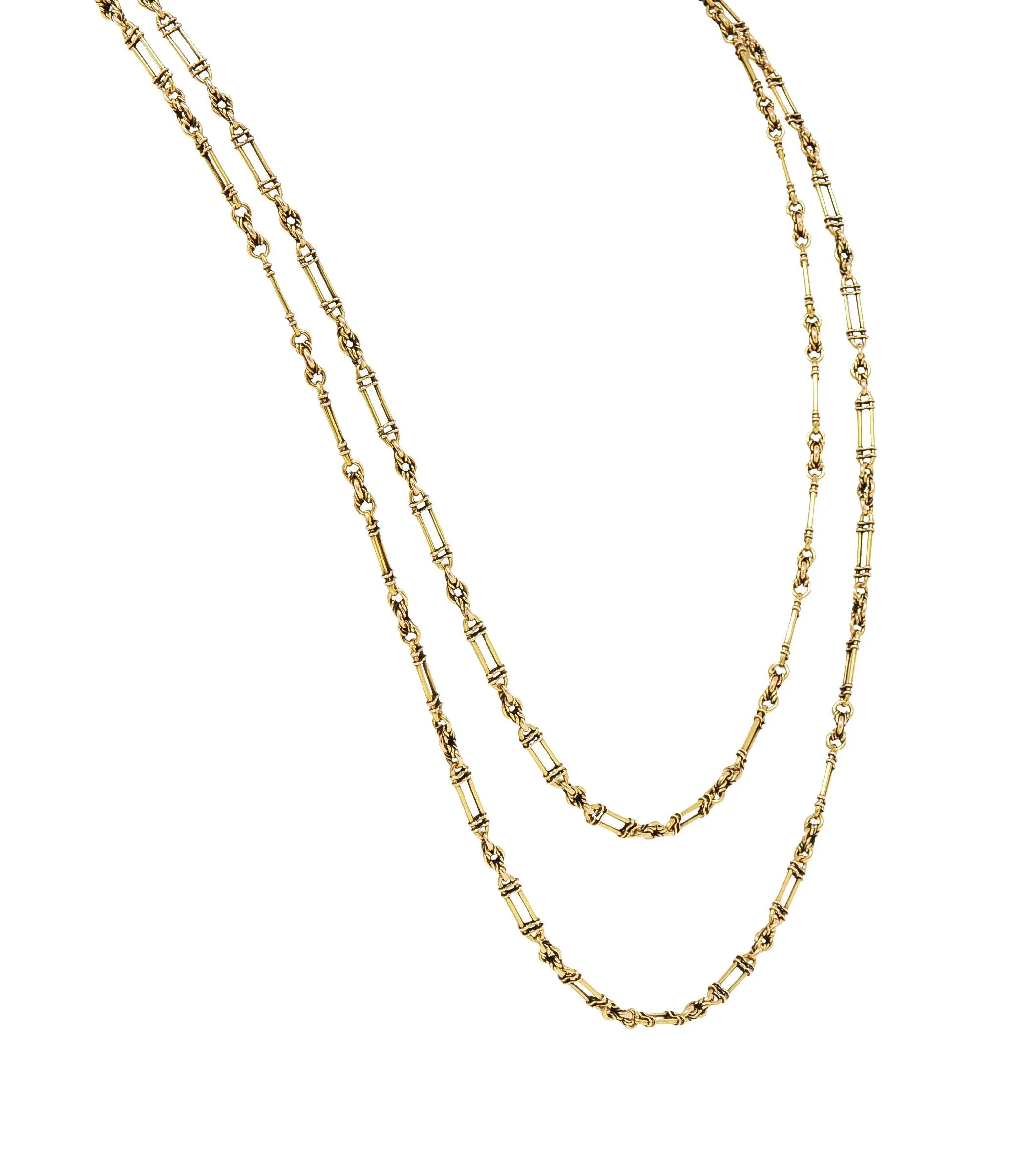 Victorian 15 Karat Yellow Gold Elongated Oval Link Antique Chain Necklace