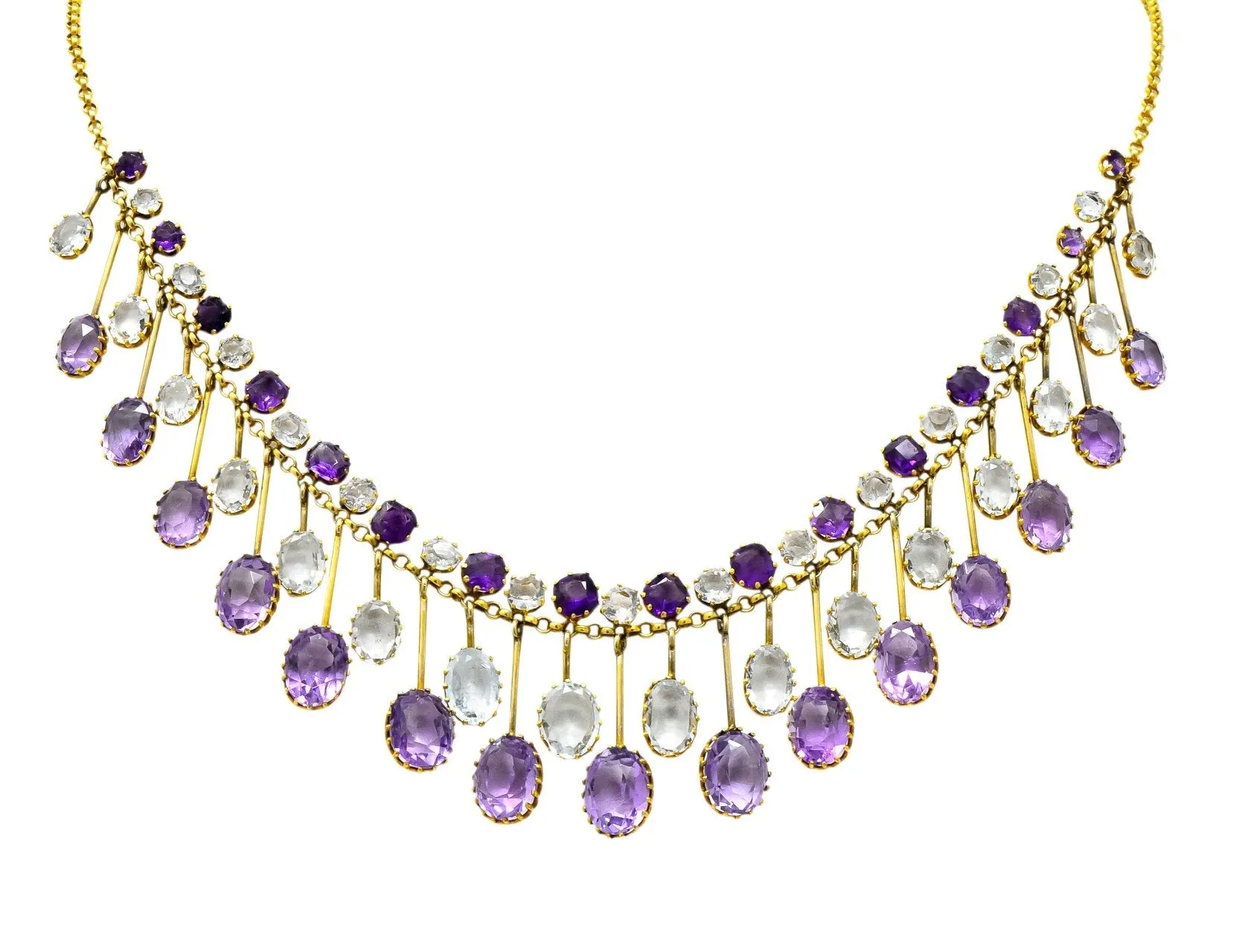 Victorian Aquamarine Amethyst 12 Karat Gold Fringe Necklace