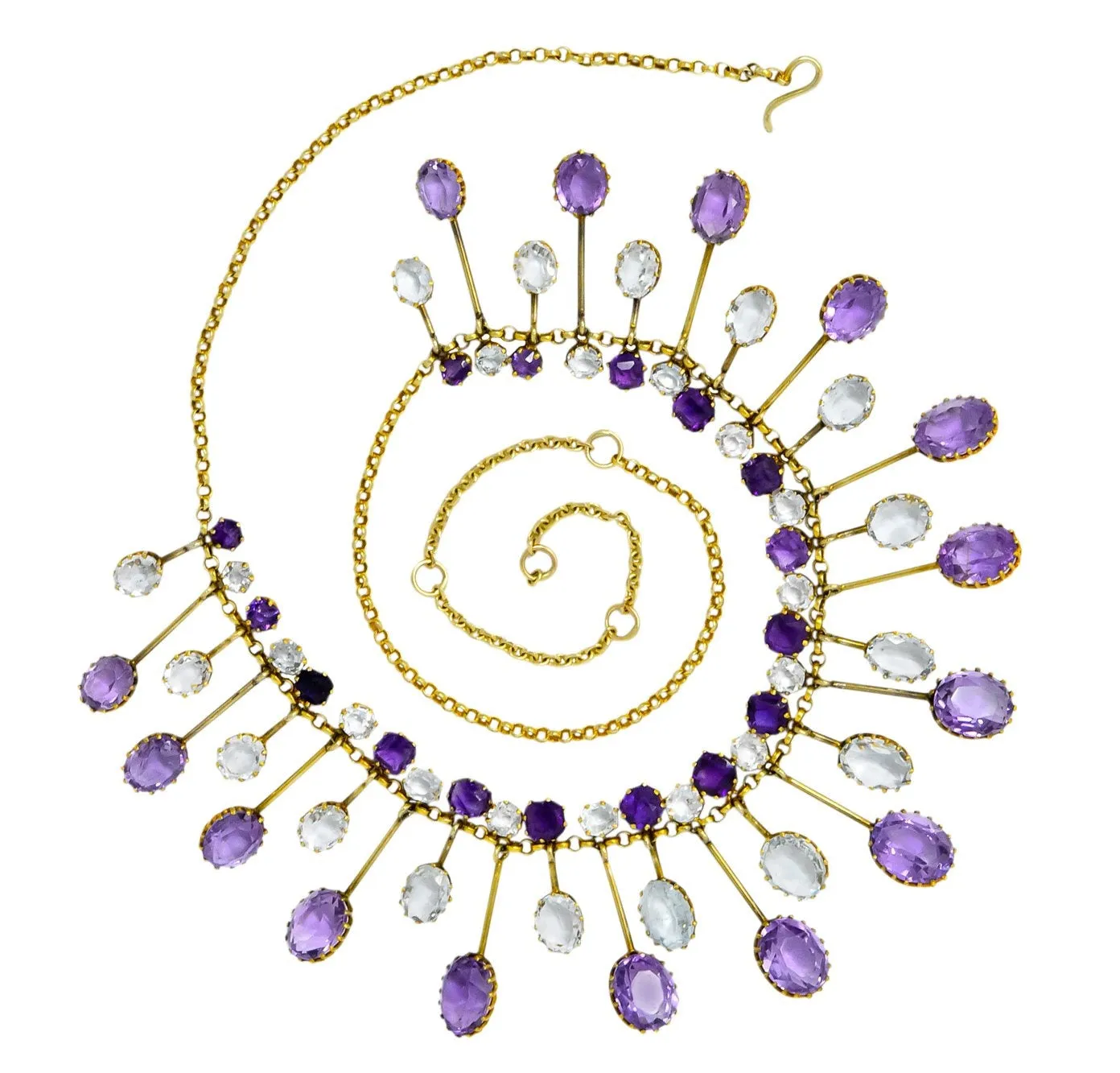 Victorian Aquamarine Amethyst 12 Karat Gold Fringe Necklace