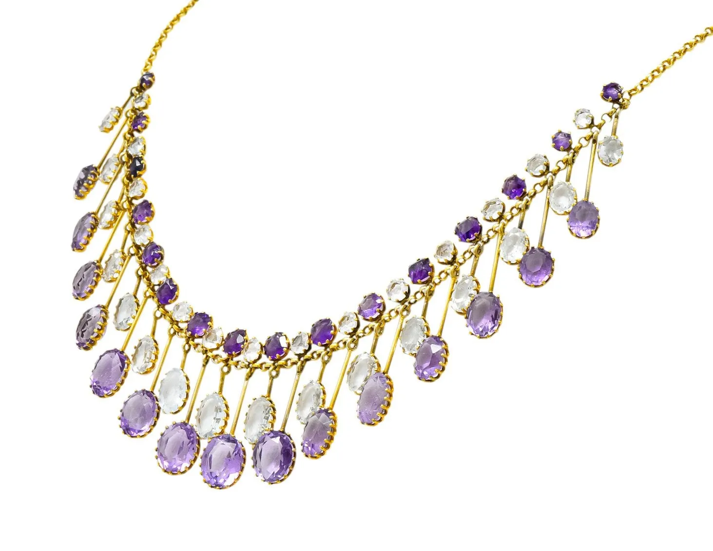 Victorian Aquamarine Amethyst 12 Karat Gold Fringe Necklace