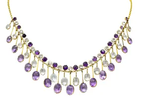 Victorian Aquamarine Amethyst 12 Karat Gold Fringe Necklace