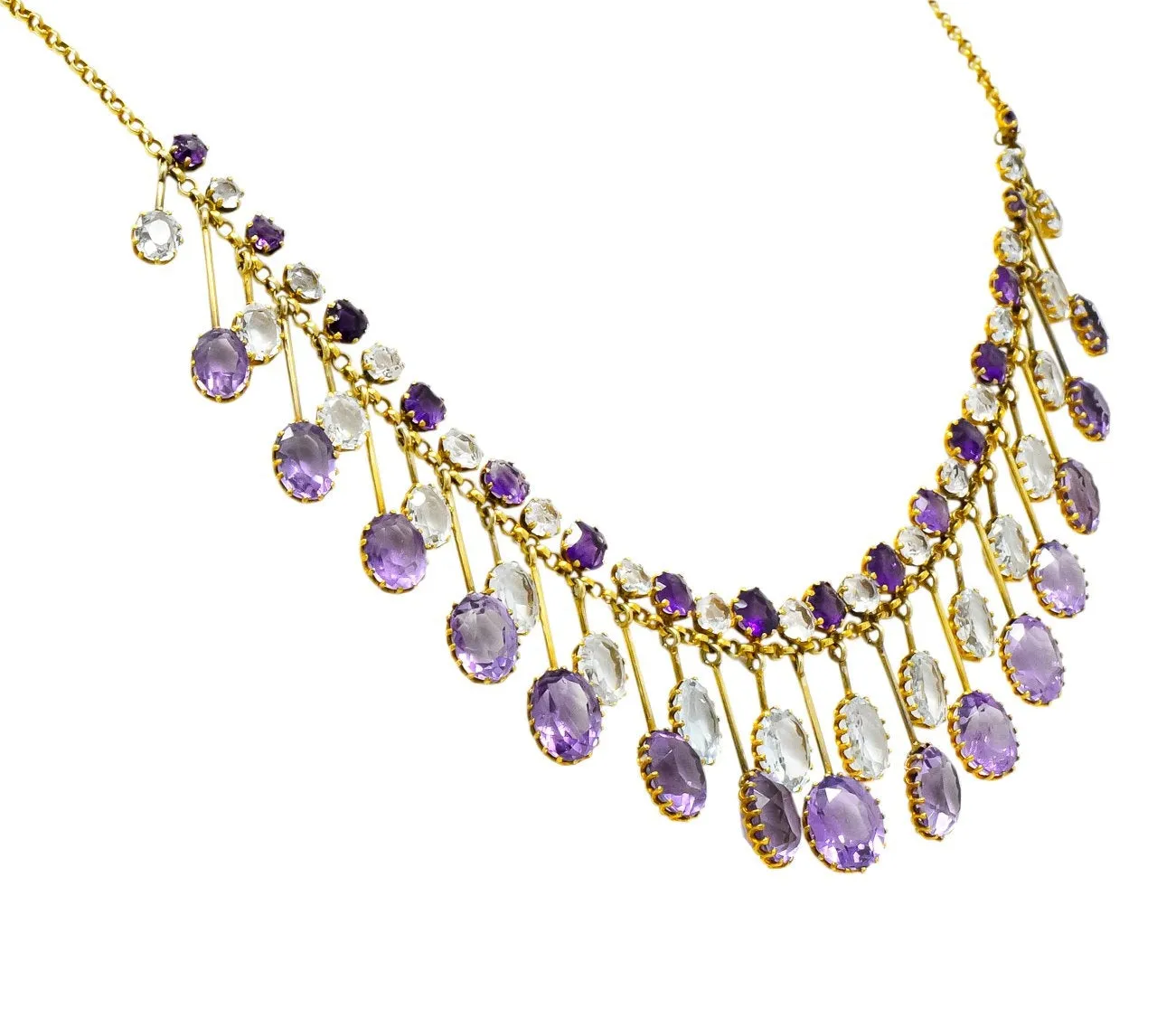 Victorian Aquamarine Amethyst 12 Karat Gold Fringe Necklace