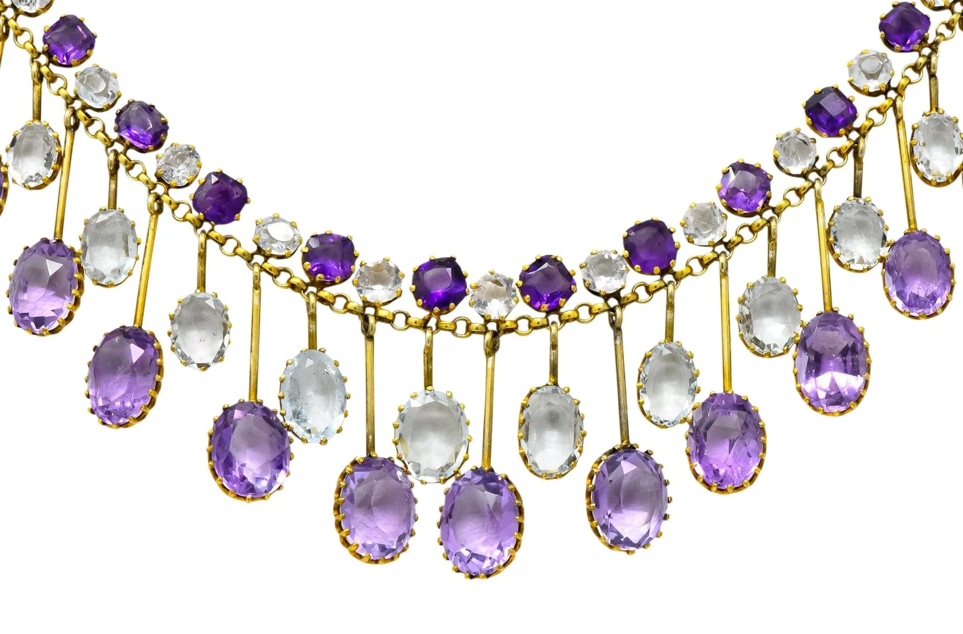 Victorian Aquamarine Amethyst 12 Karat Gold Fringe Necklace