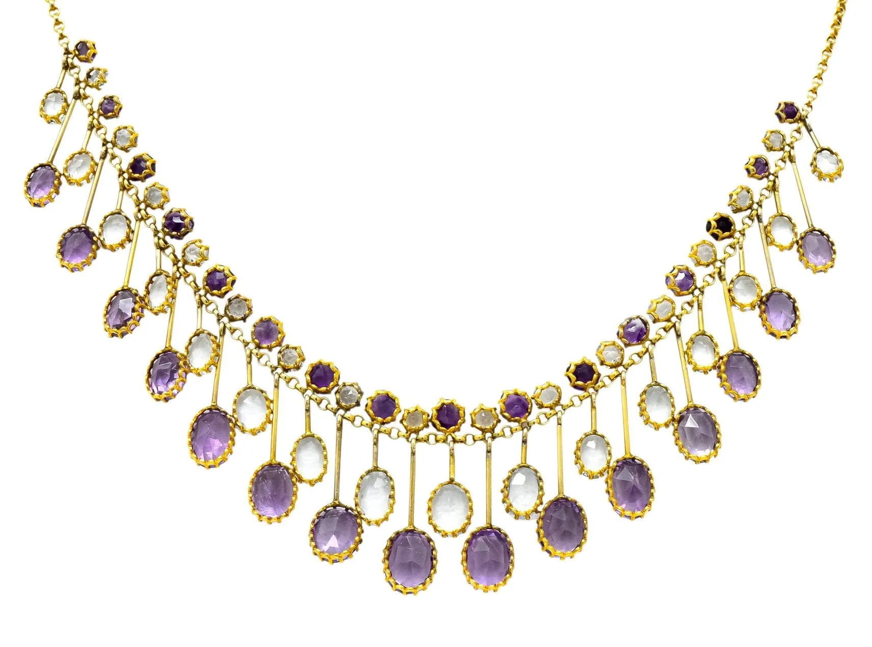 Victorian Aquamarine Amethyst 12 Karat Gold Fringe Necklace