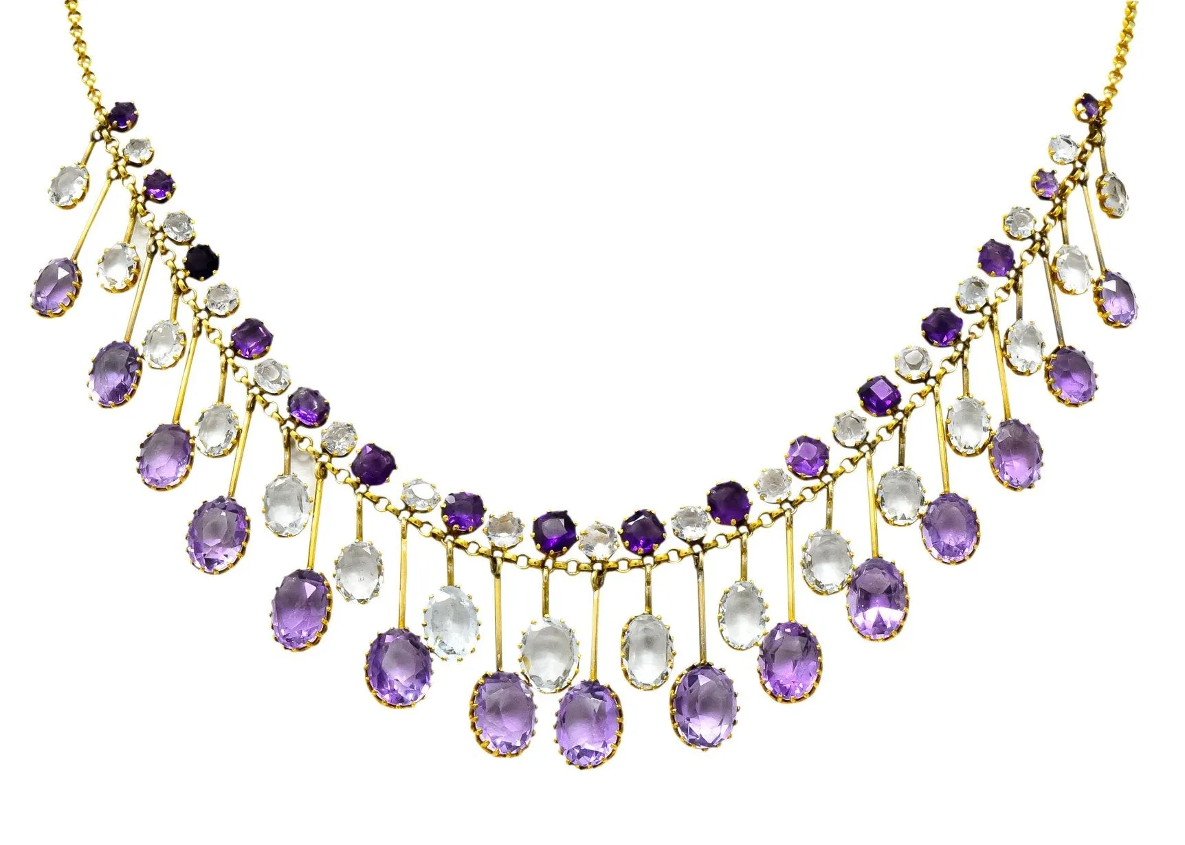 Victorian Aquamarine Amethyst 12 Karat Gold Fringe Necklace