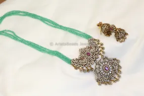 Victorian Beaded CZ Jhumka Set- Green