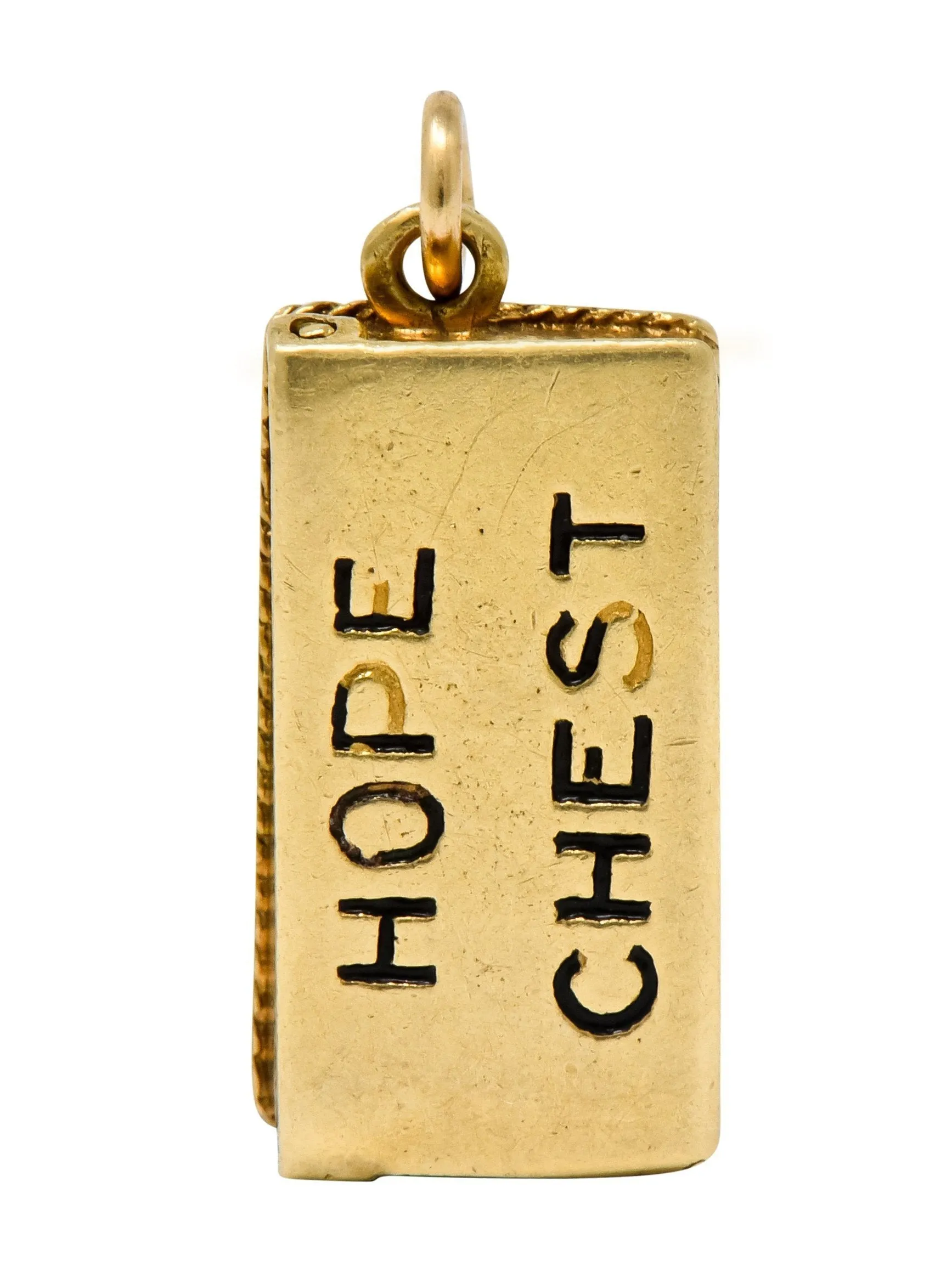 Victorian Enamel 14 Karat Gold Cheeky Figure In Hope Chest Charm