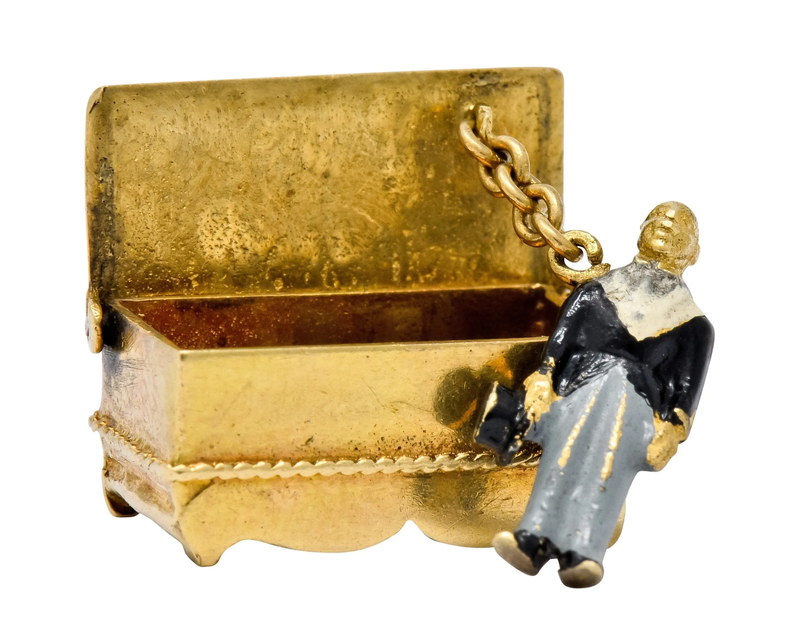 Victorian Enamel 14 Karat Gold Cheeky Figure In Hope Chest Charm