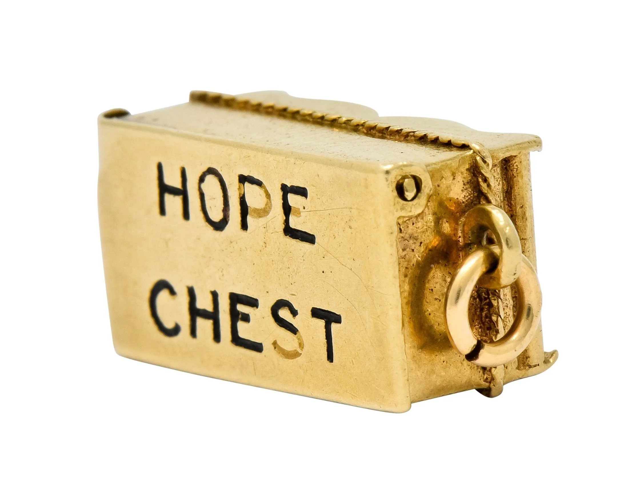 Victorian Enamel 14 Karat Gold Cheeky Figure In Hope Chest Charm