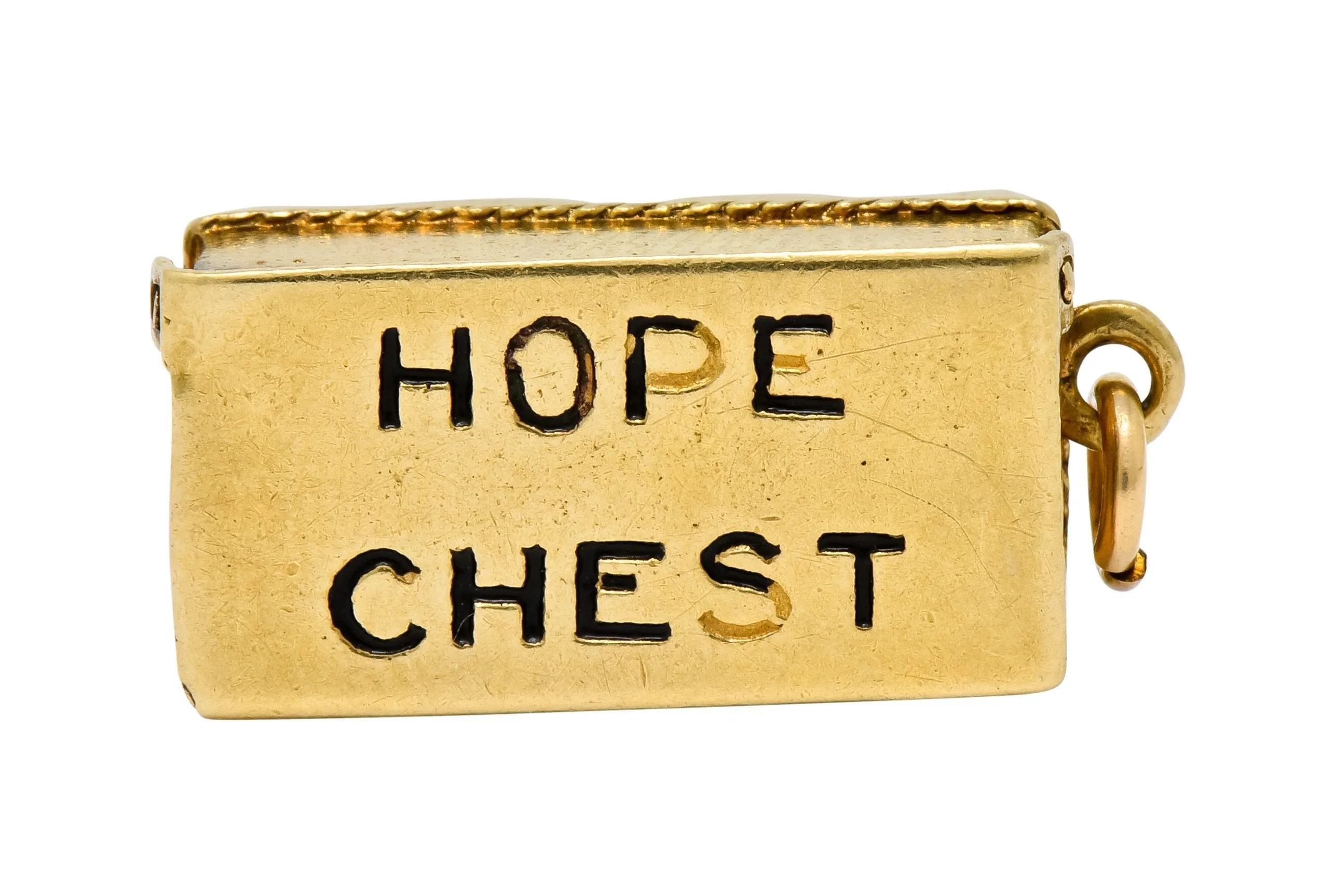 Victorian Enamel 14 Karat Gold Cheeky Figure In Hope Chest Charm