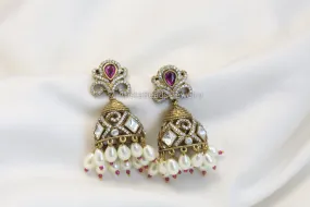 Victorian Kundan Polki Jhumka -  Ruby