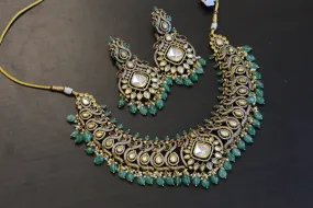 Victorian Kundan Polki Necklace Set - Fluorite Drops