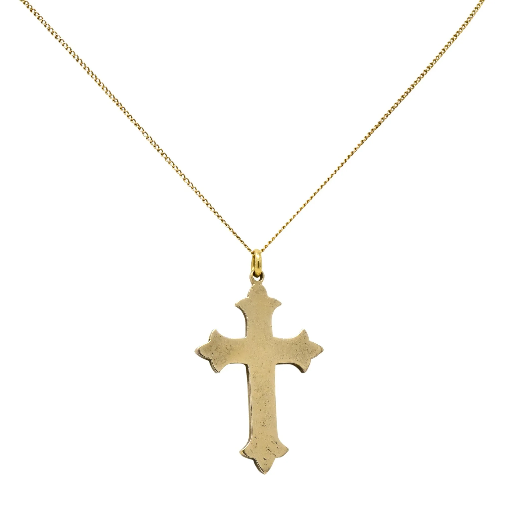 Victorian Rose Cut Diamond 14 Karat Gold Unisex Cross Pendant