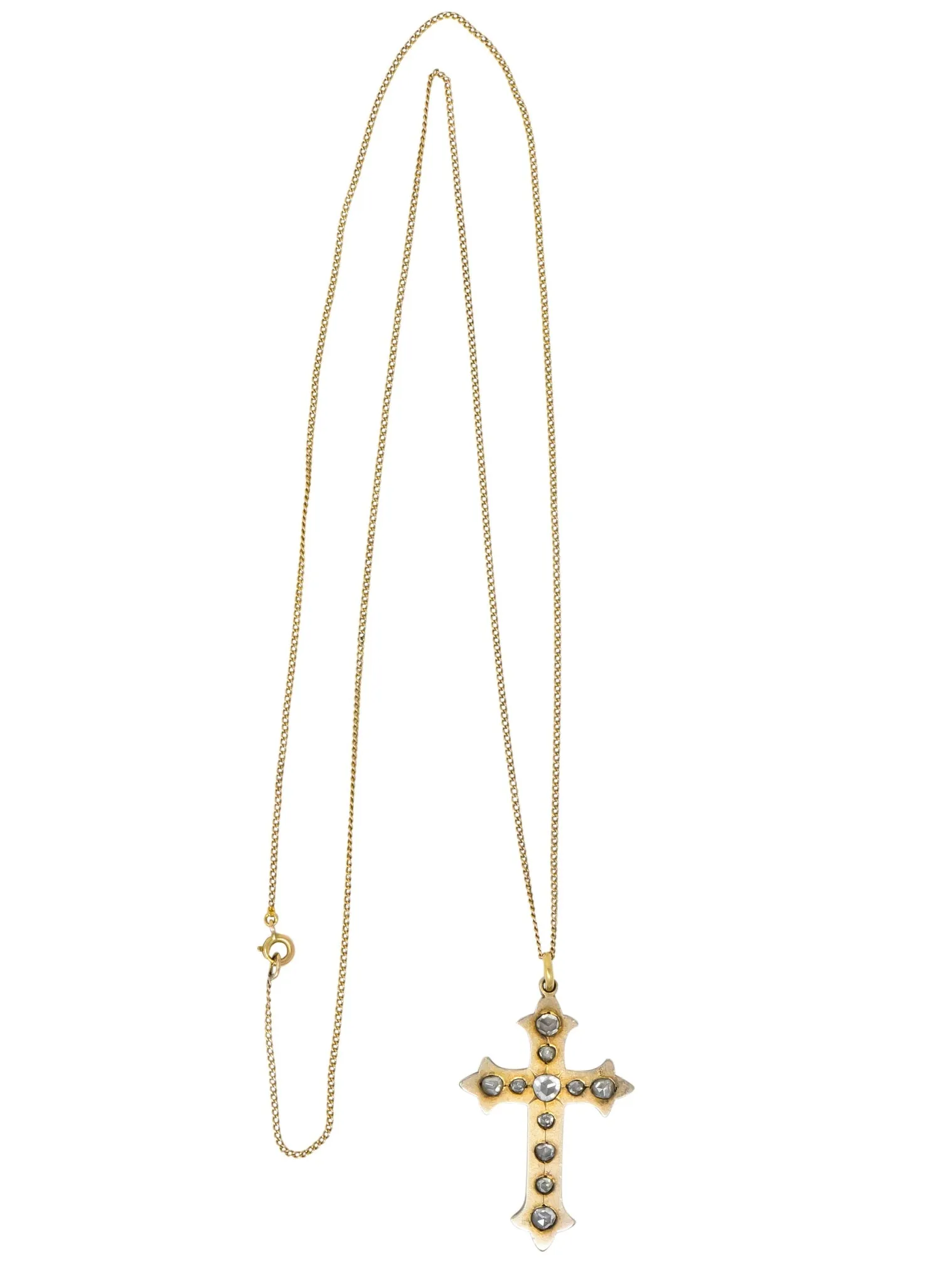 Victorian Rose Cut Diamond 14 Karat Gold Unisex Cross Pendant