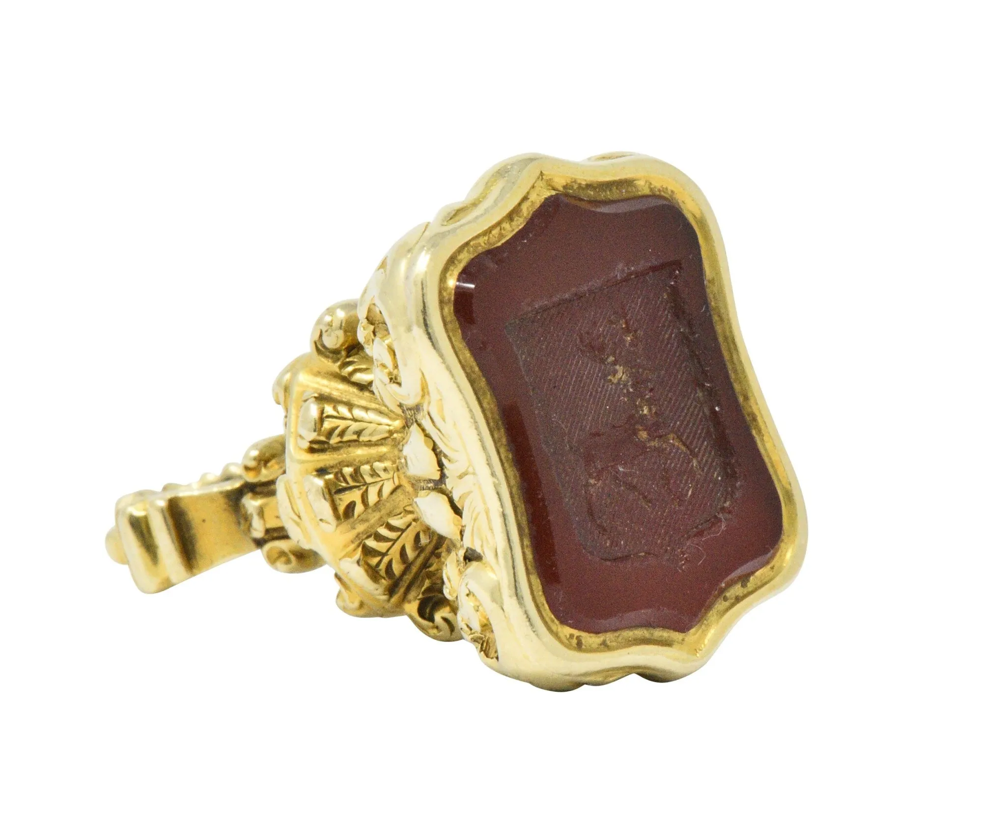 Victorian Stag Carnelian Intaglio 14 Karat Gold Fob/Charm