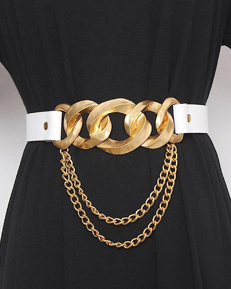 White Bulky Gold Chain Belt