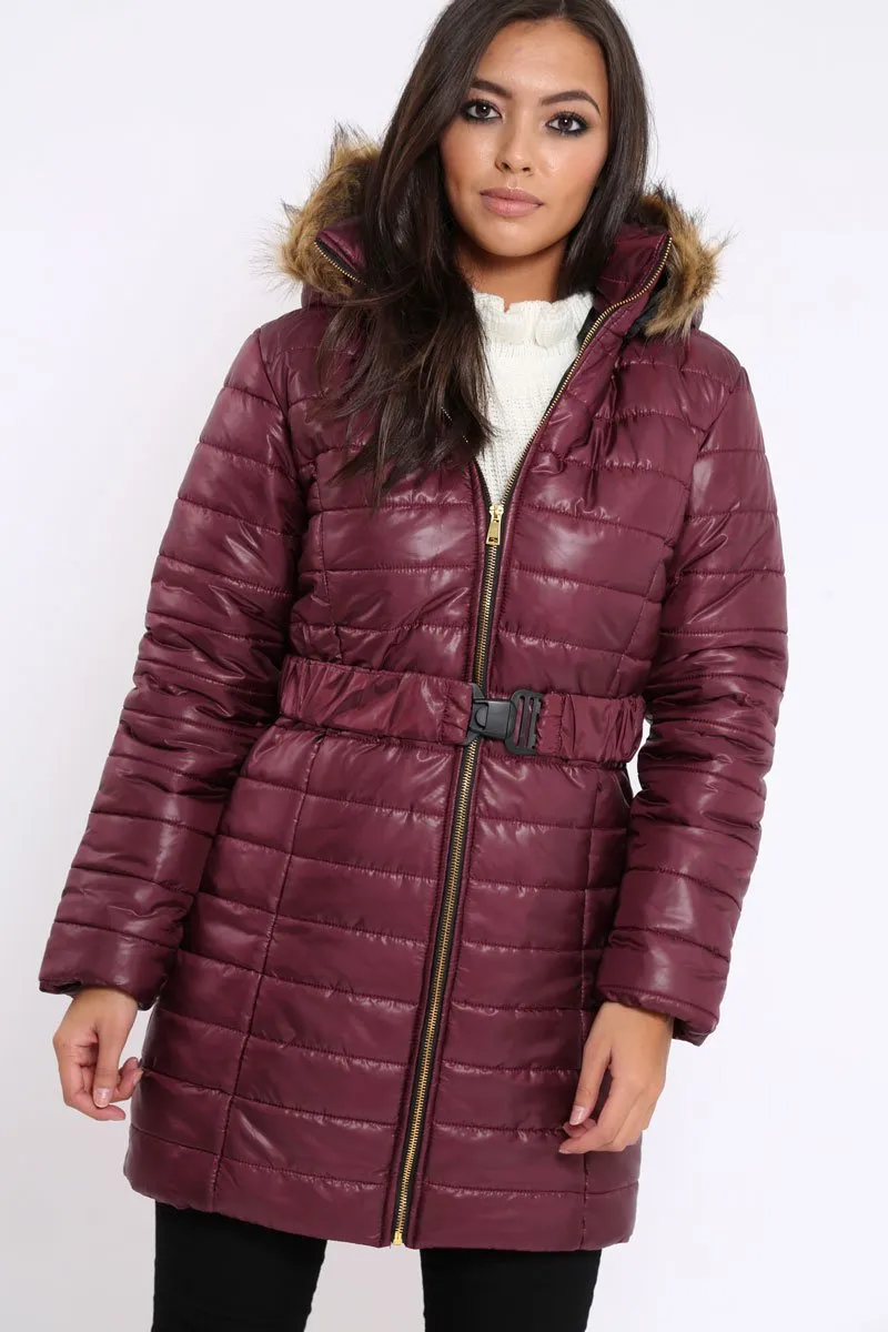 Wine Longline Puffer Jacket - Alexandra