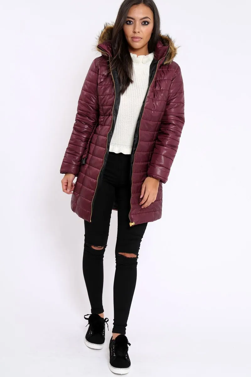 Wine Longline Puffer Jacket - Alexandra