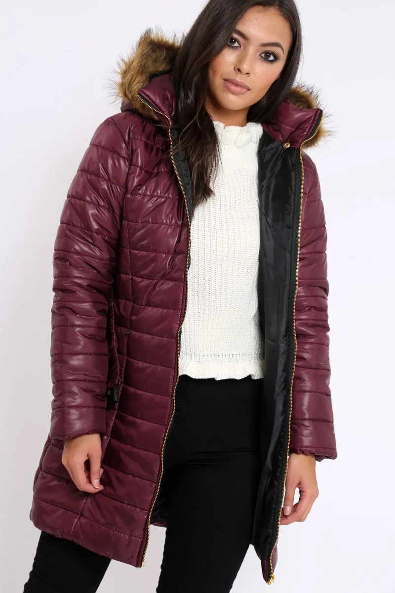 Wine Longline Puffer Jacket - Alexandra