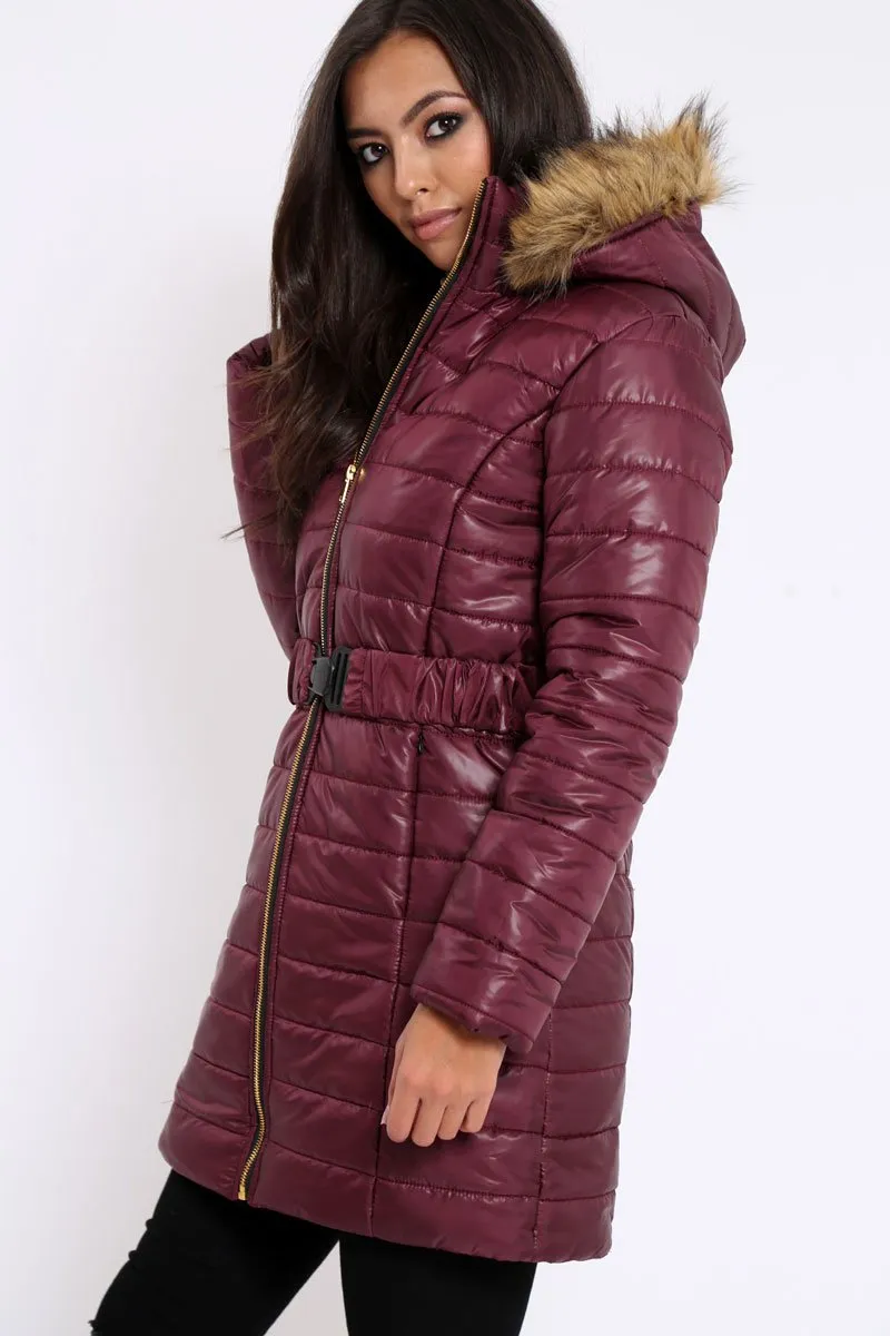 Wine Longline Puffer Jacket - Alexandra