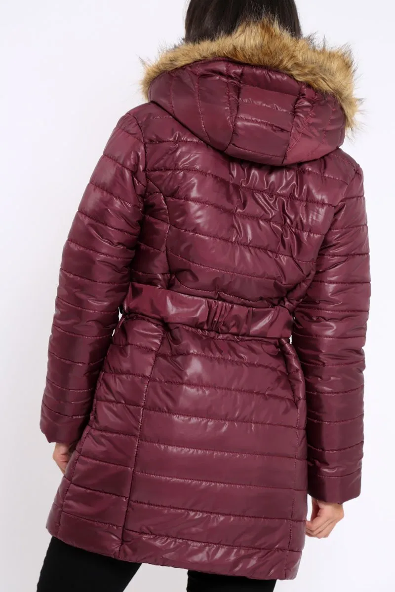 Wine Longline Puffer Jacket - Alexandra