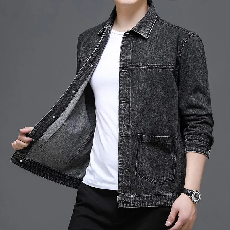 Xituodai High Quality Denim Jacket Men Black Jean Coats Causal Motorcycle Cowboy Coat Minimalist Streetwear Turn Down Collar Den