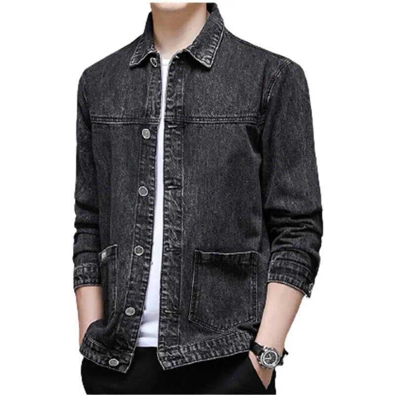 Xituodai High Quality Denim Jacket Men Black Jean Coats Causal Motorcycle Cowboy Coat Minimalist Streetwear Turn Down Collar Den