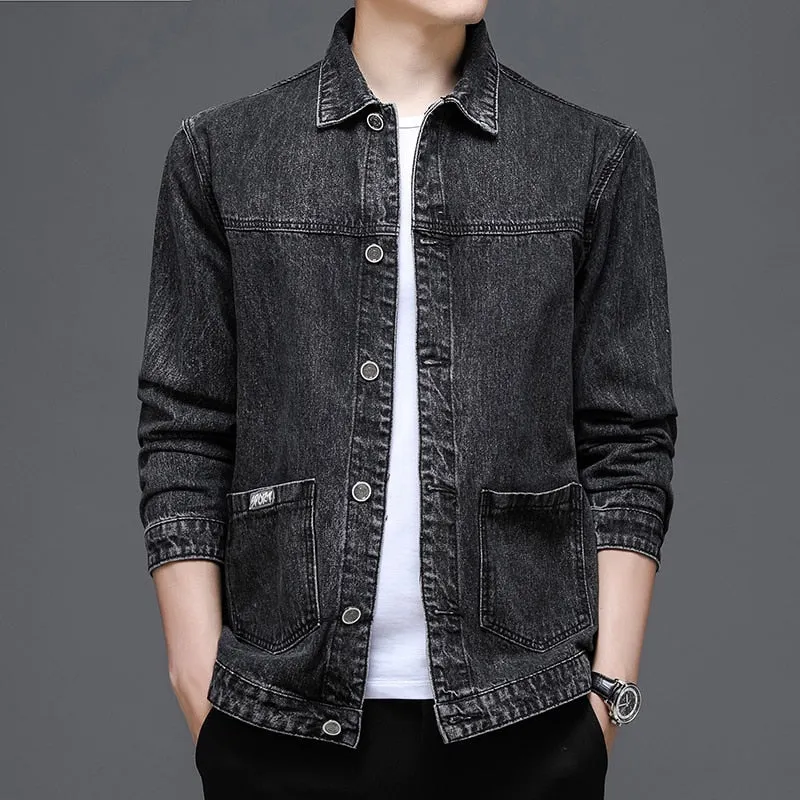 Xituodai High Quality Denim Jacket Men Black Jean Coats Causal Motorcycle Cowboy Coat Minimalist Streetwear Turn Down Collar Den