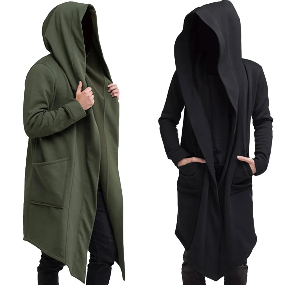 Xituodai Mens Robe Hooded Cloak Spring Fashion Loose Pocket Warmer Coat Long Sleeve Casual Comfy Warm Outwear